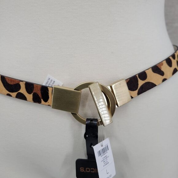 Chico's Belt Leopard Pony Hair Dyed Calf Hair Hook and Circle Toggle Closure NEW - Picture 2 of 12